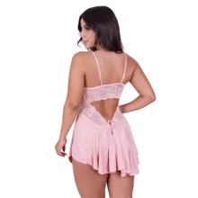 Lace Backless Camisole Kit + Garter Belt Set - 粉色 - 查看 2