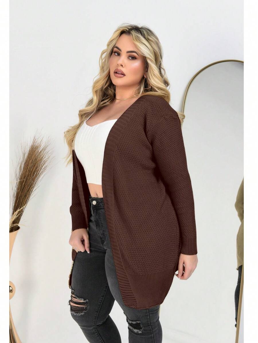 Cardigan Coat Knit Plus Size Casual Autumn Winter - Rỉ Nâu - Xem 1