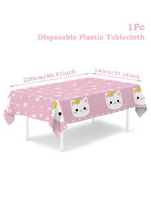 1 pieza Mantel con patrón de gato rosa, mantel desechable de PE, mantel impermeable, decoración para fiesta de 1er cumpleaños, decoración para baby shower, obsequios para despedida de soltera, decoración para revelación de sexo, decoración para bodas, suministros para fiestas festivas, decoración de mesa, decoración de cocina, decoración del hogar, decoración para fiesta de mascotas - Gato rosa - Ver 6