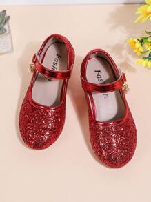 Neue Mädchen Mode glitzernde Hochabsatz Schuhe, flache Spitzschuh Schnallenverschluss Prinzessin Tanzperformance Schuhe für ältere Kinder