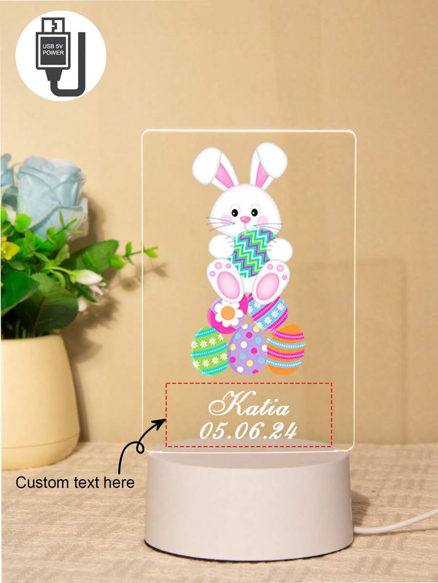 1pc Customized Text Night Light, Warm Light, Acrylic Material, LED Atmosphere Lamp, Room Decor Unique Lamp, Bedside/Desktop Decoration, USB 5V 1A Powered, Easter Gifts, Easter Home Decor, Personalized, Unique Ideal Gift For Him, Her, Boyfriend, Girlfriend, Mom, Dad, Family, Friends, Living Room, Bedroom, Tea Room, Home, Dining Room, Office, School