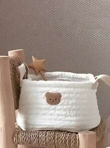 1pc Cute Bear Quilted Storage Basket For Baby Clothes, Diapers And Toys Organization - White - View 5