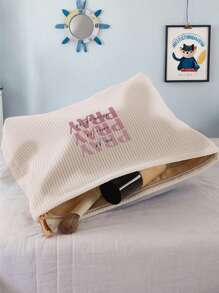 1pc Butterfly Letter, Purple Flower, Pink Letter Print Toiletry Bag, Travel Bag For Beach, Swimming Pool, Swimsuit And Used For Travel Storage Bag, Cosmetic Bag, Makeup Bag, Holiday Organizer, Large Capacity Toiletry Bag For Lipstick, Brush, Skin Care, Phone, Coins, Small Items, Multipurpose Use For Home, Gift, Holiday And Festival, Teens Toiletry Organizer Bag, School Makeup Bag, Back To School Supplies, Cosmetics And Toiletries Storage, School Supplies, Storage Bag, Room Items - Multicolor - View 9