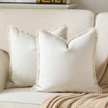 1pc Chenille Tassel Decorative Throw Pillow Cover, Minimalist & Fashionable, Suitable For Summer - Milky White - View 1