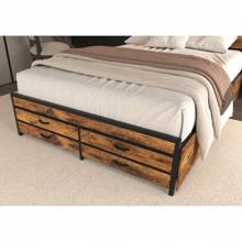 Queen Size Bed Frame With 8 Storage Drawers, LED Headboard With Charging Station, Metal Platform Bed Frame, No Box Spring Needed, Noise-Free, Stable And Solid, Brown - 棕色 - 查看 8