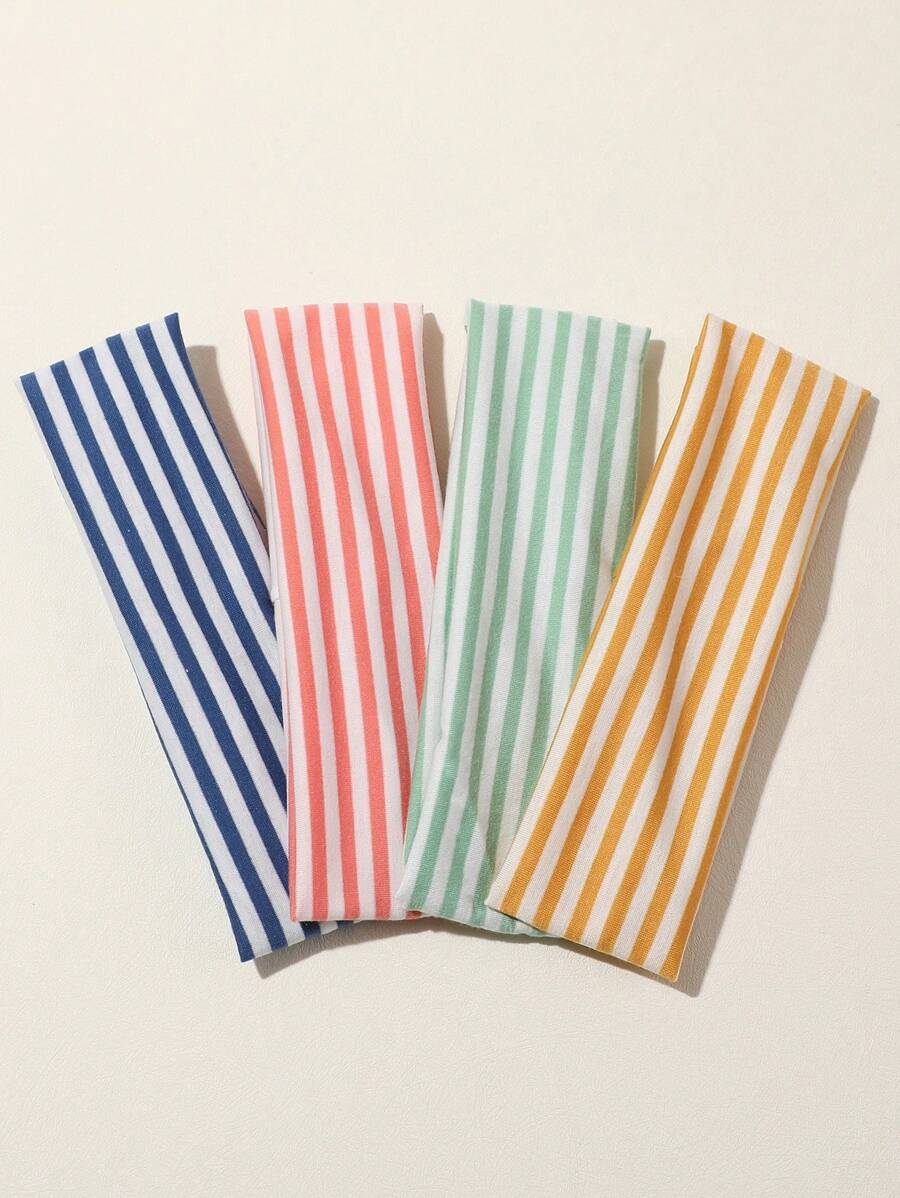 4条装女士可爱彩色条纹柔软弹力运动发带，适合日常生活、休闲运动、瑜伽，秋冬季发带，女士度假装扮及夏季穿搭配饰。 - 彩色 - 查看 1