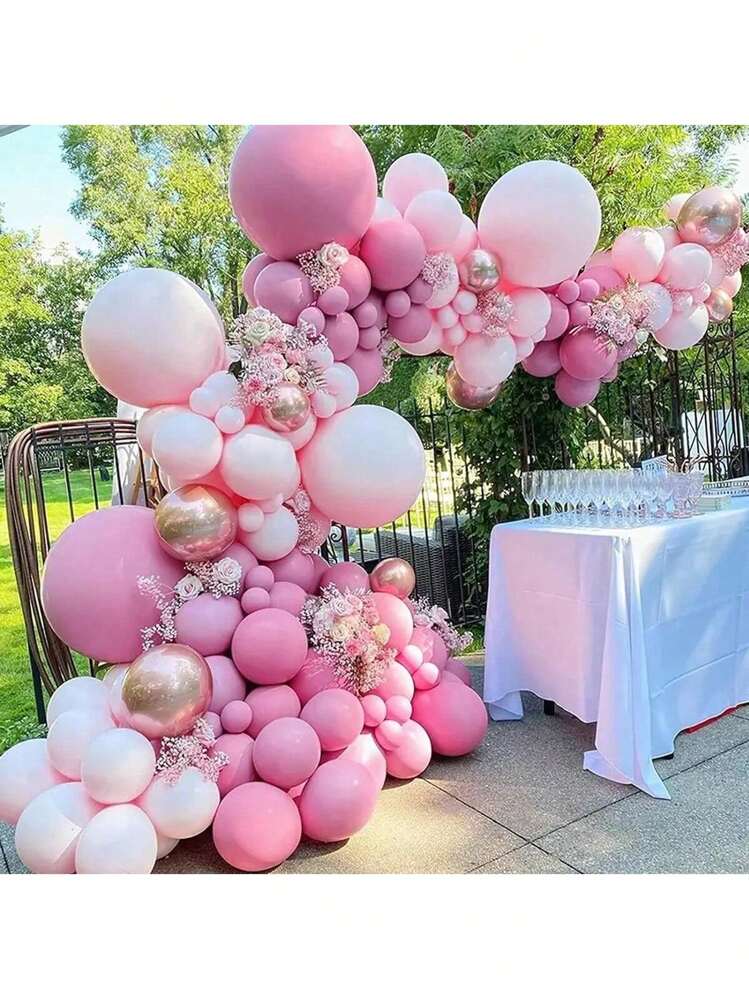 116pcs Pink Balloon Flower Garland Arch Kit, 113pcs Hot Pink/Light Pink Latex Balloons In 18/12/10/5 Inches Suitable For Wedding, Bridal Shower, Birthday, Princess Themed Party, Christmas - Multicolor - View 1