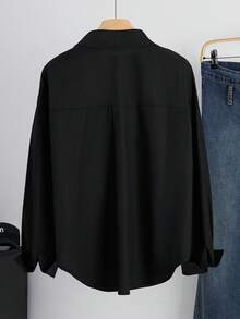 Women's Embroidered Solid Color Long Sleeve Blouse, Minimalist & Fashionable Casual Black Spring - Black - View 2