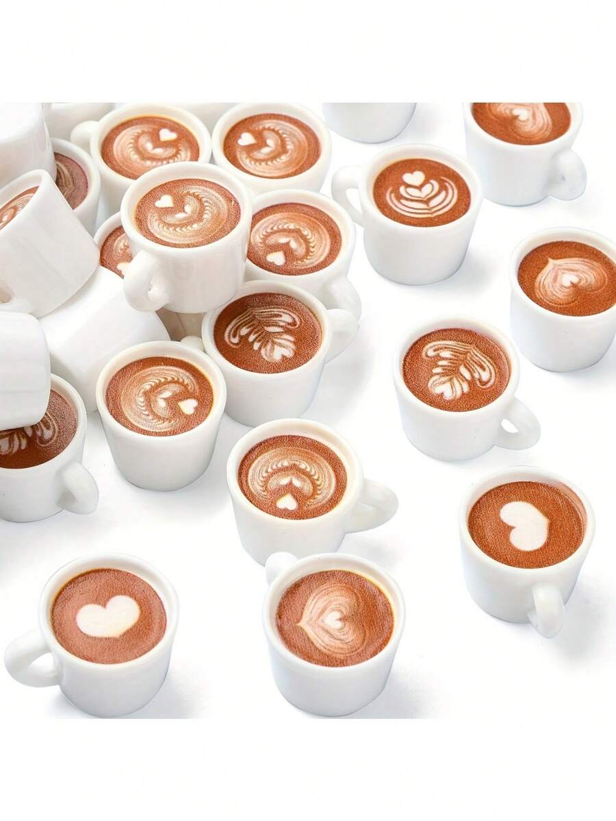 20pcs Mini Coffee Cup Pendants, Latte Art Design, Resin Charms Pendants For DIY Jewelry Making And Crafts (Mixed Color) - 20 Items - View 1
