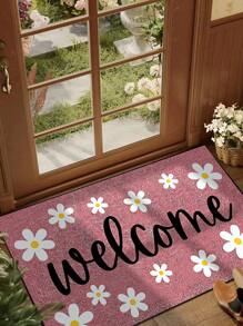 1pc Pink Background Welcome Floral Design Doormat, Minimalist Style Indoor/Outdoor Non-Slip Mat, Washable, Water Absorbing, Quick Drying, Suitable For Kitchen, Dining Room, Hallway, Bathroom, Bedroom, Outdoor, Entryway, Home Decor, Room Decor, All Season Gifts Birthday Graduation Rug Carpet Rugs Door Mat Carpet For Living Room Kitchen Rug Bedroom Decor Blankets And Throws Rugs For Bed Room Bathroom Decor Room Decoration Stuff Living Room Decor Office Decor House Decor Home Decor Living Room Bathroom Rug Room Decor Aesthetic
