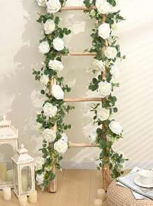 1pc 180cm Artificial White Rose Vine Garland , White Simulation Rose Vine, Holiday Birthday Wedding Party Background Decoration, Wedding Table Garland Decoration, Dining Table Cabinet Bar Staircase Decoration, Room Centerpiece Backdrop Decoration Rose Vine, Room Decoration Home Decoration, Outdoor Patio Arches Garden Railing Wall Decoration, Valentine's Day, Mother's Day Gift