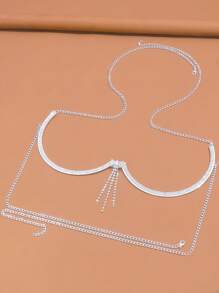 STONEFANS 1pc Gold Butterfly Tassel Bra Chain Sexy Body Chain Jewelry With Rhinestones, Suitable For Nightclub Fashion