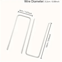 1 set de estacas de tienda de campaña en forma de U reutilizables de acero inoxidable. Con acabado pulido y resistencia a la corrosión. Conveniente de usar, ideal para carpas de camping, reforzar el césped y cumplir con varios requisitos del sitio. También aplicable para el deshierbe y el paisajismo en jardines.