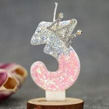 1 Pc Crown Crystal Silver-Pink Creative Number 0-9 Candles For Birthday Party Cake Decoration Atmospheric Feeling Birthday Baking Plug-In Decoration Suitable For Girls, Goddess,Princess Female Anniversary Celebration Supplies Gifts Graduation,Wedding