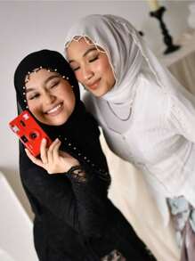 1 pièce Foulard hijab en mousseline de soie pour femmes avec décoration de chaîne en dentelle perlée pour mariage, festival, fête