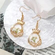 1 Pair Blue Series Preserved Dried Flower Alloy Handmade Resin Flower Drop Earrings