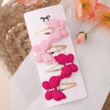 4pcs/Set Double-Layer Pearl Bow Hairclips, Seamless BB Clips Set, Handmade Fabric Edged Hair Clips, Cute Girl's Hair Accessories, Suitable For Daily Wear, Colorful Butterfly Hairpins