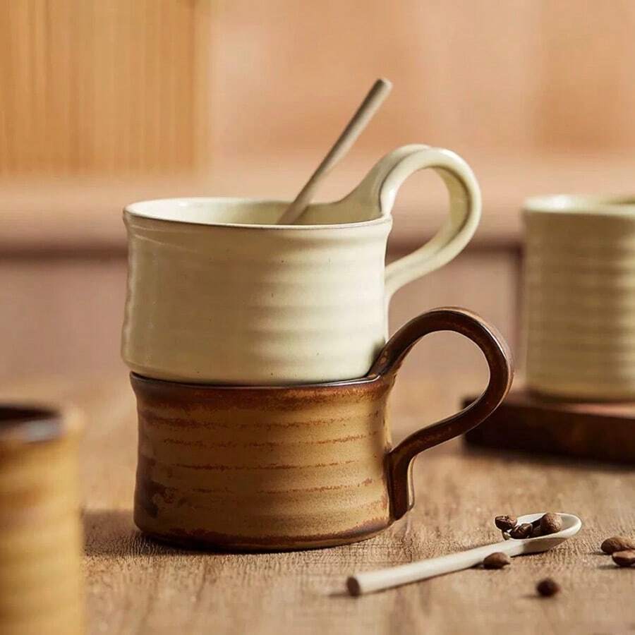 Taza de cerámica retro japonesa de café con leche, creativa y personalizada, hecha a mano antigua, taza doméstica de boca ancha, taza de agua