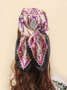 1pc Multiway Women Bandana Style 70cm Silk-Like Printed Scarf, Suitable As Hijab, Neck Scarf, Headband For Daily Use - Multicolor - View 17