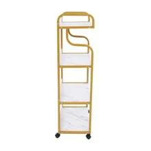 Shangmakel 4-Tier Gold Steel Frame With White Texture Tool Cart (Top Tier With Guardrail) -- Suitable For Bathroom, Cloakroom, Bedroom, Living Room, And Hallway Storage Outdoor Decor - White Gold - View 2