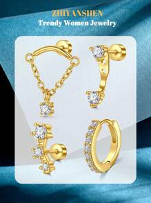 4 piezas Pendientes de cartílago para mujer de plata y oro, pendientes planos para tragus, helix, joyería para perforaciones, hipoalergénicos, pendientes apilables, pendientes de botón de oro para mujeres, pendientes para mujeres, pendientes de espalda plana, pendientes para el segundo orificio para mujeres