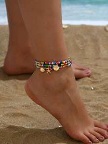 Bohemian Sea Wind Creative Tree Of Life Alloy Starfish Scallop Peace Tree Pendant Anklet 3 Set - Anklets - View 12