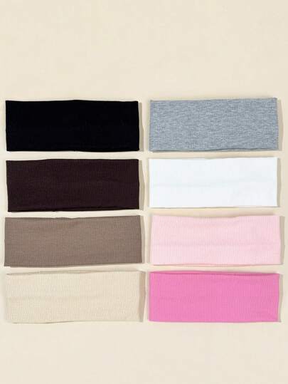 8pcs/Set Solid Color Breathable Moisture-Wicking Sports Headbands, Suitable For Gym, Workouts, Running, And Daily Wear Hair Band Turban Headband Sweatband, Hairband Fall Winter Hair Accessories For Women For Vacation Outfits Woman Elegant Scarf Women Bandanas Soft Headwrap