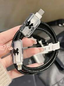 Set de 5 piezas de protectores de cargador y cable en estilo lazo negro transparente, compatibles con 14 Pro Max/13/12/11 con cargador rápido de 18/20W, para prevenir que el cable se rompa, regalo perfecto para ella o él - Multicolor - Ver 6