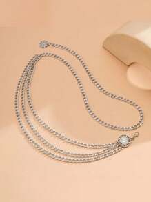 1PC 女童时尚腰链配饰连衣裙新款夏季细腰带百搭腰封返校冬季礼物创意男孩女孩情人节 - 銀色 - 查看 4