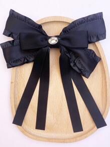 1pc Handmade Women's New Creative Black Bowknot With Rhinestones, Clip-On Tie, Suitable For Daily Fashion, Events, Business Meetings, Festivals, School Uniforms, And Office Wear - Black Diamond Bow - View 3
