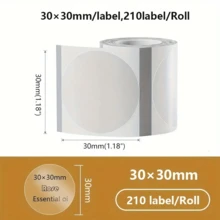 1 Roll 3/4/5cm Transparent Round/Square Thermal Labels, Self-Adhesive Thermal Label Paper, Barcode/Address/Mail/Logo/Business/Thank You Labels, Compatible With Phomemo M100/M200/M210/M110/M120/M108/P50/P80/P1/P2 Label Printers