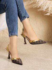 女士经典复古花卉图案尖头高跟鞋，时尚后跟系带露趾高跟鞋，优雅迷人，适合搭配派对礼服，花卉刺绣高跟鞋，春夏百搭，棕色正装鞋，舒适简约，适合通勤、购物、聚会、派对等正式场合。 - 深棕 - 查看 12