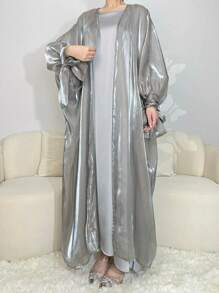 1 pieza Organza Modesta Túnica Tradicional Islámica Abaya Vestido Largo con Diseño de Lazo para Mujeres