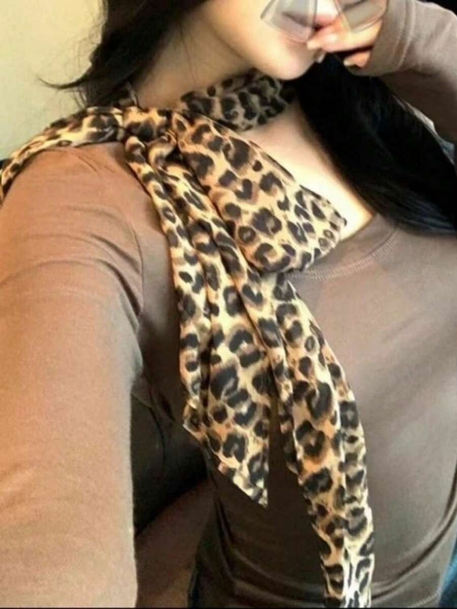 1pc Elegant Leopard Print Polka Dot Silk Scarf, Fashionable Waist Belt, Autumn/Winter Versatile And High-End Style,