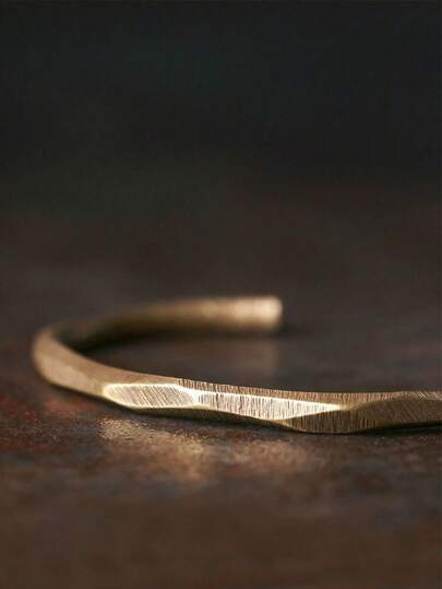 Vintage Style Open Cuff Bracelet With Matte Copper Finish: The Perfect Gift For Men, Handmade With File-Textured Pattern