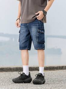 Fashionable Straight Leg Denim Shorts For Teen Boys - Medium Wash - View 2