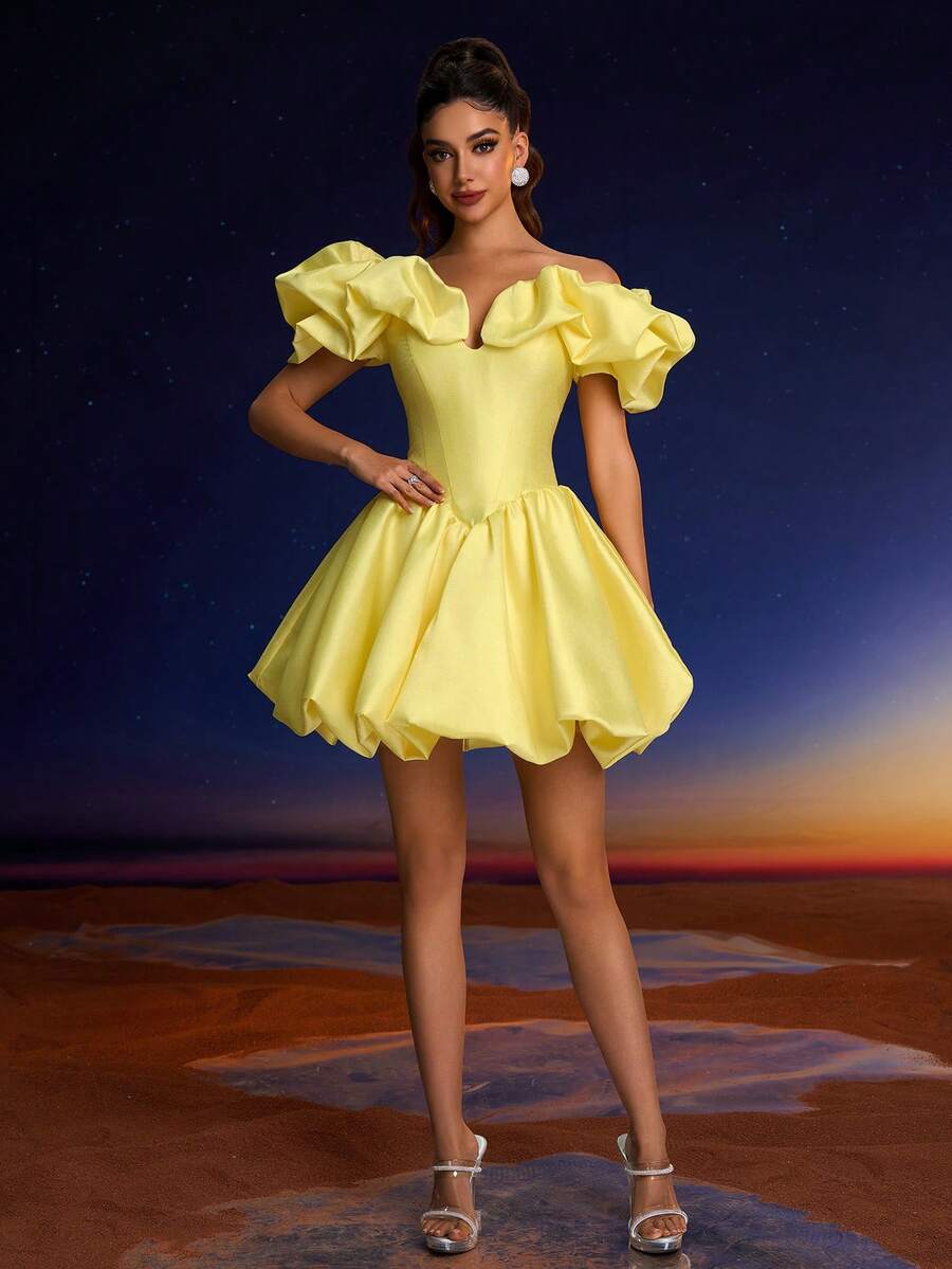 Toosun Yellow Summer Mini Prom Dress, Corset Suitable For Music Festivals, Graduations, Homecomings, Parties And More, Party Dress, Wedding Guest Dress - Yellow - View 1