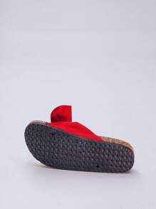 roulvxiang 蝴蝶结装饰水钻亮片厚底凉鞋 - 女士防滑夏季沙滩拖鞋，流行厚底室内/室外舒适鞋 - 大紅色 - 查看 5