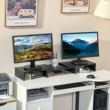 Vinsetto Dual Monitor Stand Riser With Adjustable Length And Angle, Screen Riser For Laptop, Computer, PC, Printer, TV, Black - Black - View 2