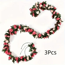 3 件装人造玫瑰花环配绿叶，悬挂式墙壁拱门装饰，适用于周年纪念、婚礼、生日、圣诞节、春季淡粉色花朵 - 彩色 - 查看 14