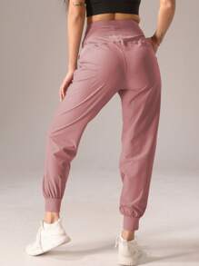 1pc Women Pleated Solid Color Casual Sport Style Pants - Dusty Pink - View 3