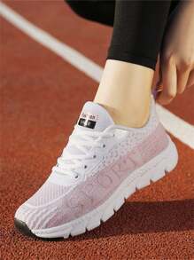 Tênis Esportivos Casuais de Mulher Cor Sólida, Bico Redondo, Cadarço Cruzado, Material de Tecido, Tênis de Malha Slip-on de Mulher Cor Sólida, Bico Redondo, Amarração Cruzada
