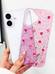 Pink Bow-Knot Strawberry Red Epoxy Glitter Transparent Strawberry Pendant Shock-Proof High-End Protective Phone Case Compatible With IPhone 16/IPhone 15/ XR /IPhone 16 PROMAX/7P 8P/P12 PROMAX/P13 PROMAX/P14 PROMAX /P13/P14/P11/P12/P14, Women Cute Fashionable Thick Soft Phone Cover Case Compatible With XS/S/XSMAX/78GES2