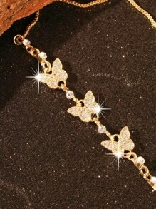 1pc Elegant Fashion Butterfly Zirconia Inlaid Adjustable Pull String Bracelet, Minimalist Luxury Feel