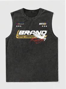 Lonblece Summer Men's Casual Loose Acid-Washed Tank Top - Black - View 2