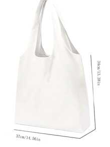 1pc Customized Fashionable Canvas Tote Bag, Floral & Text Design, Unique, Large Capacity, Lightweight, Foldable, Personalized With Letter, Name, Slogan, Suitable For Shopping, Daily Use, School, Office, Storage - White - View 9