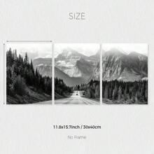 Set Of 3 Black And White Mountain Prints, Nature Wall Arts, Forest Prints, Canvas Posters, Modern Wall Decor, Spring Decor, Indoor Decor, Artwork For Living Room, Bedroom, Home Office, Kitchen, Bar, Cafe, Hallway, Home And Room Decoration, Unframed Gifts Birthday Graduation