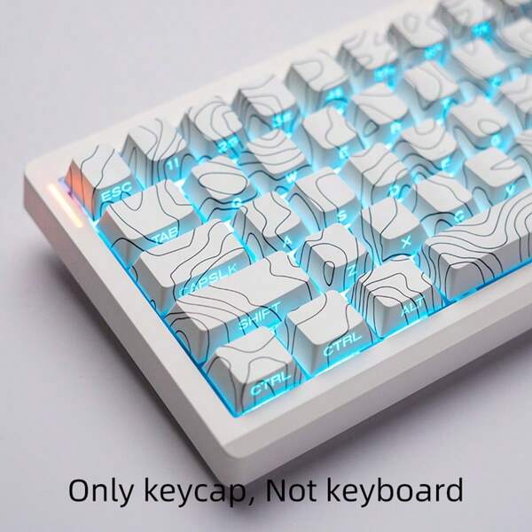 Teclas contorneadas con caracteres translúcidos impresos lateralmente, perfil Cherry, material PBT, técnica de impresión por sublimación, compatibles con la barra espaciadora de 6.25U, teclas 61, 68, 75, 87, 98, 99, 100, 104, 108