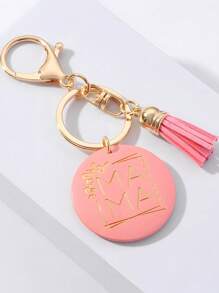 1pc New Mother's Day Gift Keychain Wood Plate Letter Tassel Car Key Holder Chain Ring Pendant, Suitable For Gifting To Mom - Multicolor - View 10