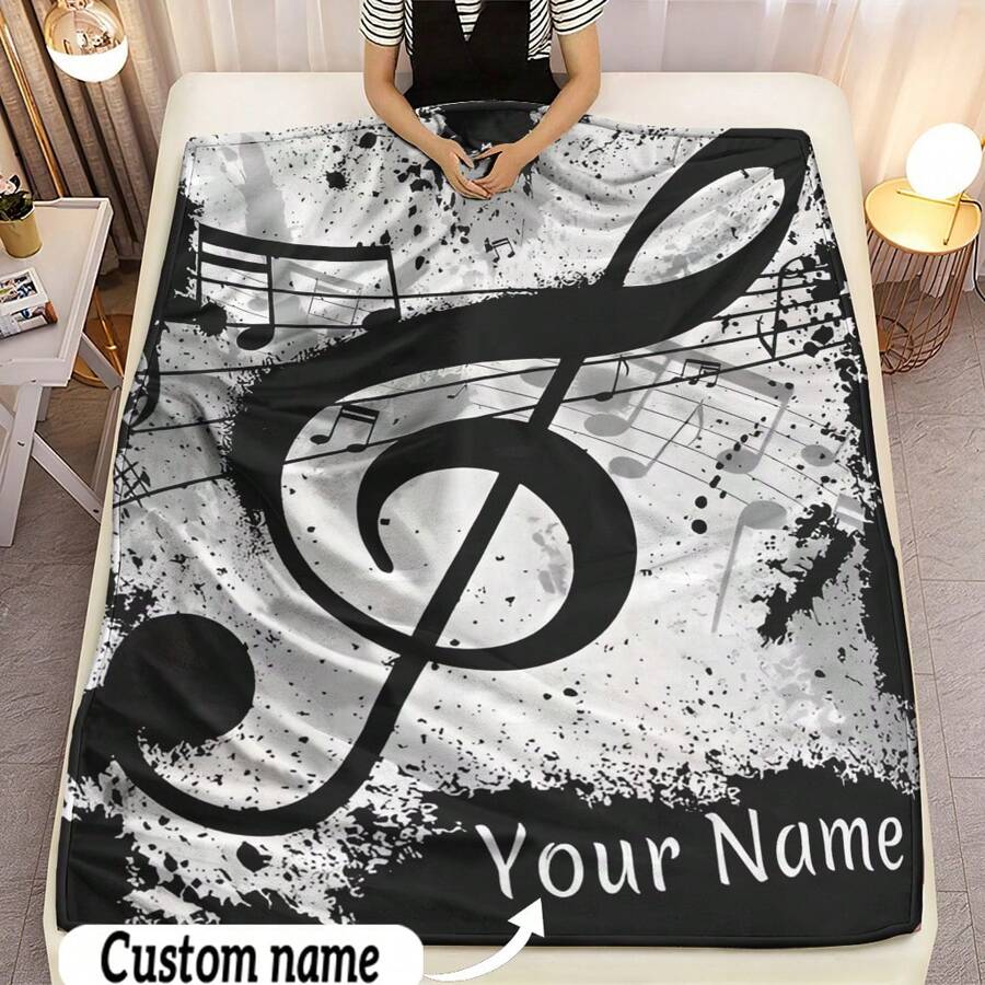 بطانية شخصية ذات نمط علامة موسيقية وشعار نصي مخصص، فائقة اللين والراحة، مناسبة لغرفة النوم والمعيشة والأريكة والمكتب، هدية مميزة للسفر والتخييم